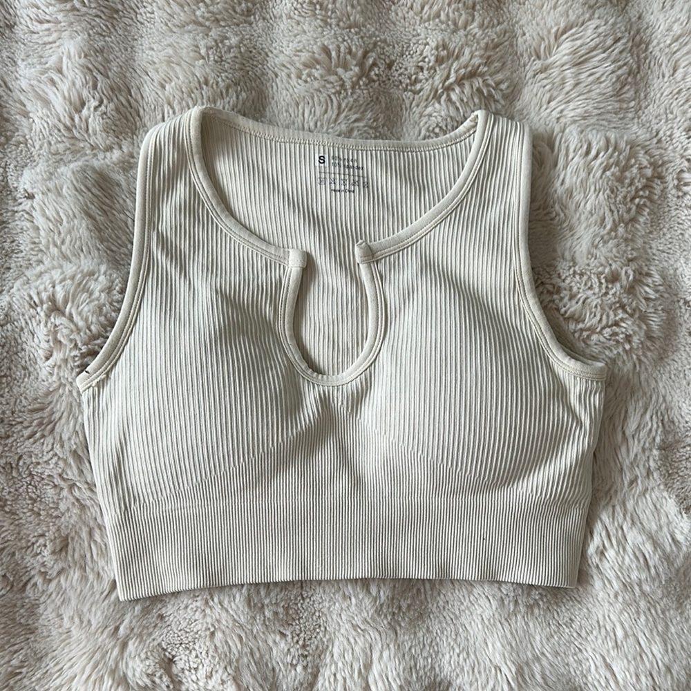 Cream Ribbed Sleeveless Top